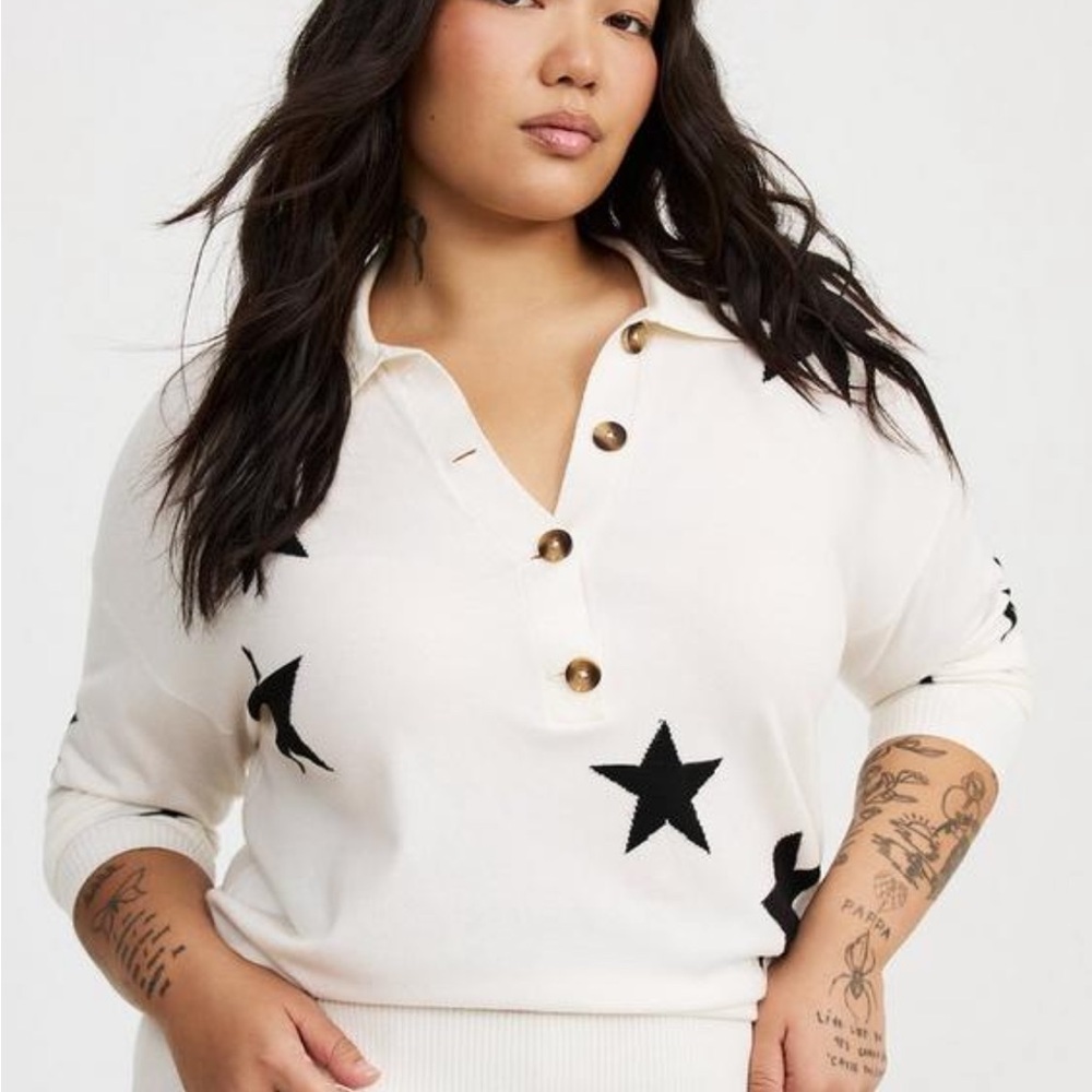 Torrid: White Sweater with Black Stars